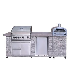 Prokan Pro Elite European Ledge 5-Burner 96-in W Island Grill w/ Fridge and Outdoor Oven