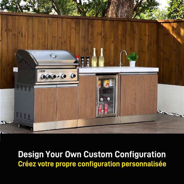 Prokan Bespoke 5-Burner 94-in W Modular Outdoor Kitchen w/ Wood Pattern Panels