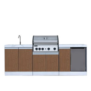Prokan Bespoke 5-Burner 94-in W Modular Outdoor Kitchen w/ Wood Pattern Panels