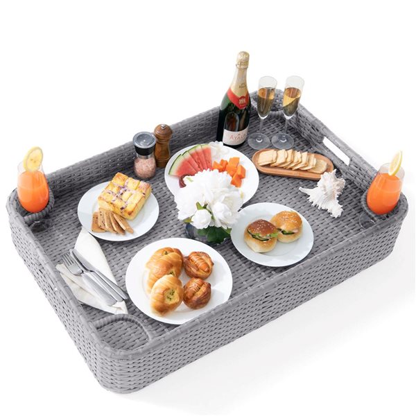 Sunjoy 36 x 24-in Wicker Floating Pool Tray - Grey