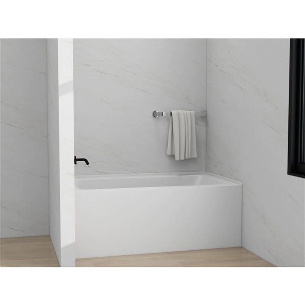 Vanity Art 54 x 32-in Acrylic Alcove Skirt Bath w/ Left Overflow and Drain - White/Polished Chrome