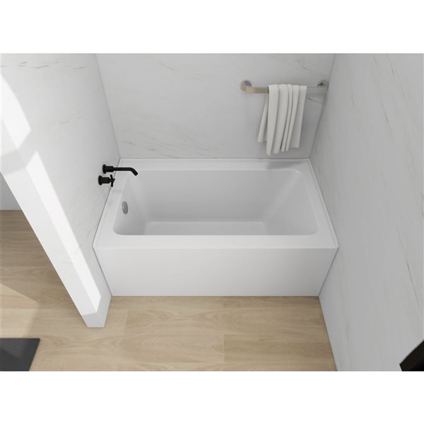Vanity Art 54 x 32-in Acrylic Alcove Skirt Bath w/ Left Overflow and Drain - White/Polished Chrome