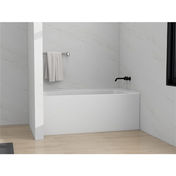Vanity Art 54 x 32-in Acrylic Alcove Skirt Bath w/ Right Overflow and Drain - Pure White