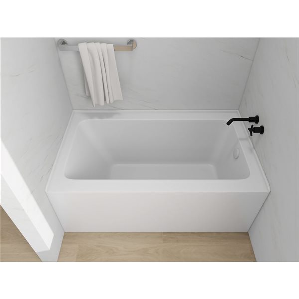 Vanity Art 54 x 32-in Acrylic Alcove Skirt Bath w/ Right Overflow and Drain - Pure White