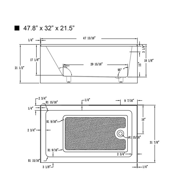 Vanity Art 48 x 32-in Acrylic Alcove Skirt Bath w/ Right Overflow and Drain - Pure White