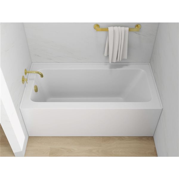 Vanity Art 60 x 30-in Acrylic Alcove Skirt Bath w/ Left Overflow and Drain - White/Titanium Gold