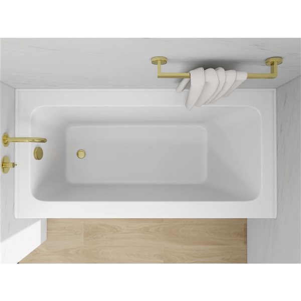 Vanity Art 60 x 30-in Acrylic Alcove Skirt Bath w/ Left Overflow and Drain - White/Titanium Gold