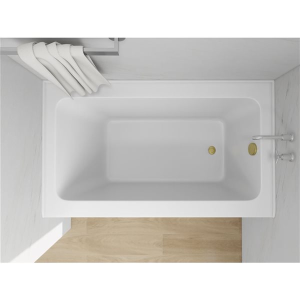 Vanity Art 54 x 32-in Acrylic Alcove Skirt Bath w/ Right Overflow and Drain - White/Titanium Gold