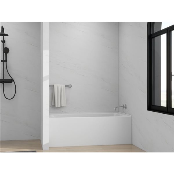 Vanity Art 60 x 32-in Acrylic Alcove Skirt Bath w/ Right Overflow and Drain - White/Polished Chrome