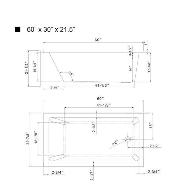 Vanity Art 60 x 30-in Acrylic Alcove Skirt Bath w/ Right Overflow and Drain - White/Matte Black
