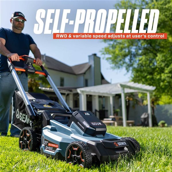 SENIX X6 60 V Brushless Lithium Ion Battery 21-in W Self-Propelled Cordless Electric Push Lawn Mower