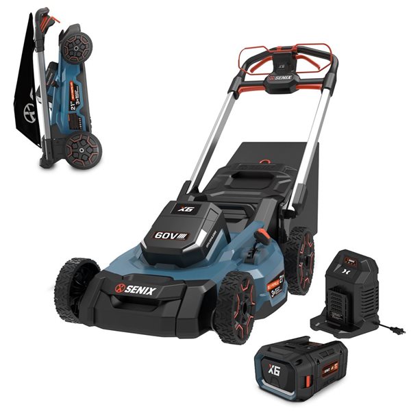 SENIX X6 60 V Brushless Lithium Ion Battery 21-in W Self-Propelled Cordless Electric Push Lawn Mower