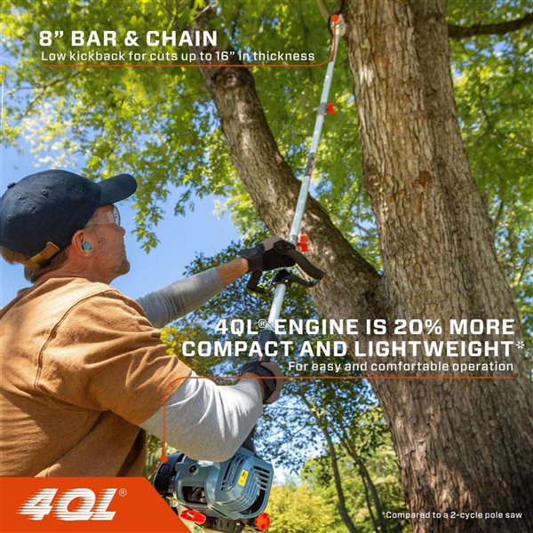SENIX 4QL 8-in Bar and Chain 26.5 cc 4-Cycle Gas Pole Saw w