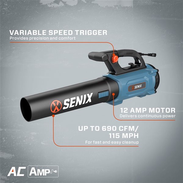 SENIX BLAE12-M 115 mph 1.5 V 690 CFM Corded Electric Leaf Blower