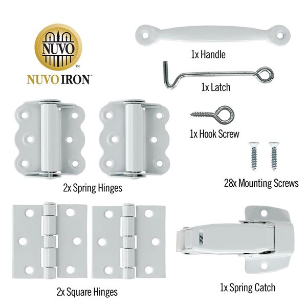 Nuvo Iron White Steel Wood Screen Door Hardware Kit