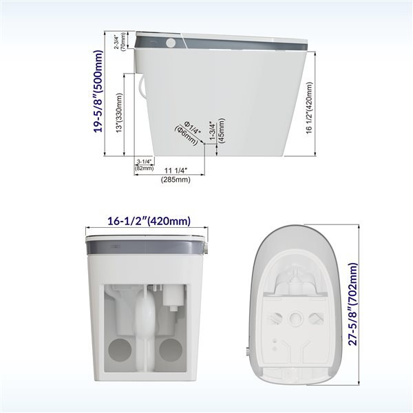 Woodbridge White Dual-Flush Elongated 1-Piece 12-in Rough-In Size Compact Smart Bidet Toilet