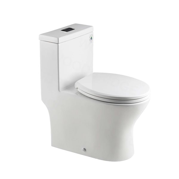 Woodbridge Dual-Flush One Piece White Toilet with Soft Closing Seat, Matte Black Button