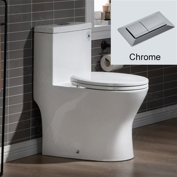 Woodbridge Dual-Flush One Piece White Toilet with Soft Closing Seat, Matte Black Button