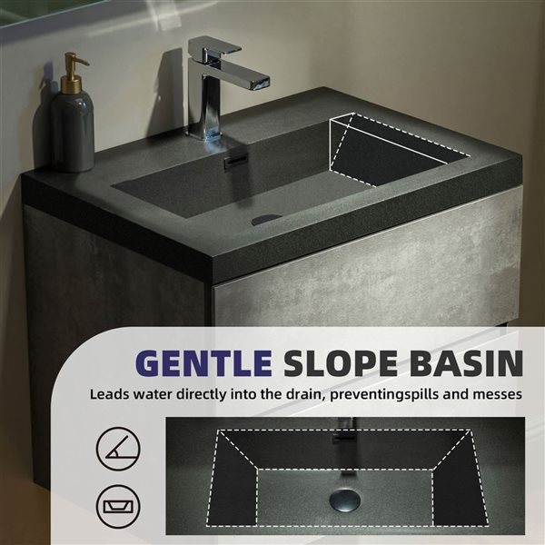 Woodbridge 23 5/8 W x 19 5/8-in D Matte Black and Grey Single Sink Wall Mounted Floating Bathroom Vanity