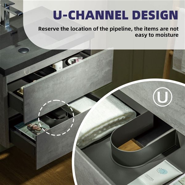 Woodbridge 23 5/8 W x 19 5/8-in D Matte Black and Grey Single Sink Wall Mounted Floating Bathroom Vanity