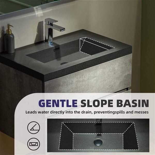 Woodbridge 29 1/2 W x 19 5/8-in D Matte Black and Grey Single Sink Wall Mounted Floating Bathroom Vanity