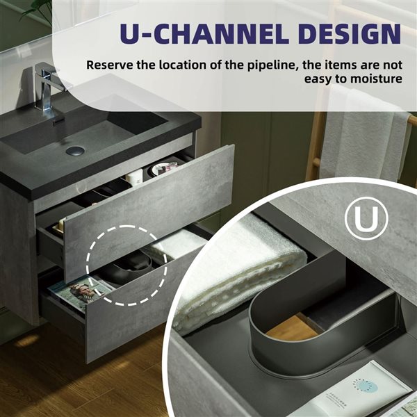 Woodbridge 29 1/2 W x 19 5/8-in D Matte Black and Grey Single Sink Wall Mounted Floating Bathroom Vanity