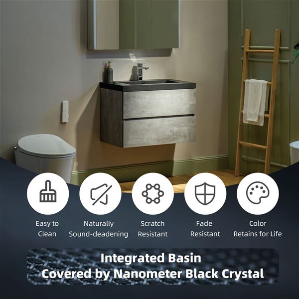 Woodbridge 29 1/2 W x 19 5/8-in D Matte Black and Grey Single Sink Wall Mounted Floating Bathroom Vanity