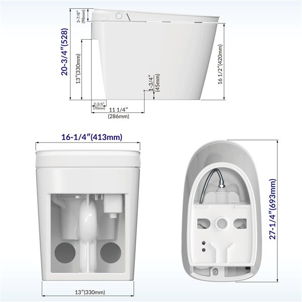 Woodbridge White Dual-Flush Elongated 1-Piece 12-in Rough-In Size Smart Bidet Toilet w/ Foot Sensor