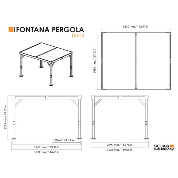 Sojag Fontana Rustproof Aluminum Frame 10 x 12-ft Pergola - Black