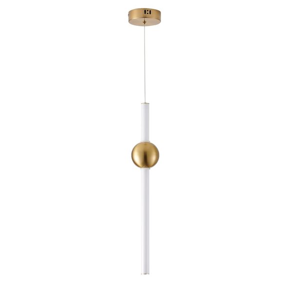 Bethel International 1-Light LED Single Pendant w/ White Acrylic Shade - Gold