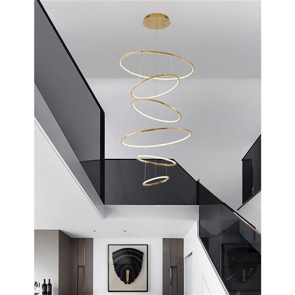 Design Living TR 6-Light Shiny Gold Aluminum LED Chandelier w/ White Acrylic Diffusers