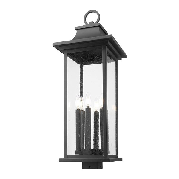 Z-Lite Tiberius 6-Light Outdoor Post Mount Fixture w/ Seeded Glass - Matte Black