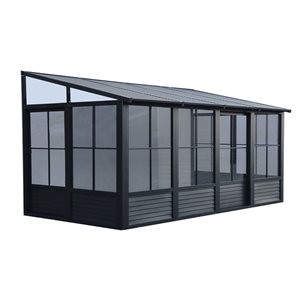 Gazebo Penguin Florence Wall Mounted 8 x 16-ft Solarium w/ Metal Roof - Black