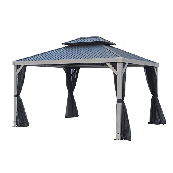 Gazebo Penguin Yosemite 10 x 12-ft Gazebo w/ Double Steel Roof Gazebo and Aluminum Posts - Wood Finish