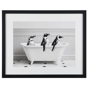 Bouclair 16 H x 20-in W Canvas Penguins in Bathtub Printed Framed Art