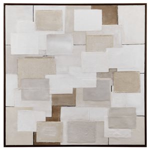 Tableau encadré peint à la main Bouclair 35 h. x 35 po l. découpages en papier