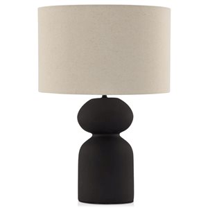 Lampe de table en céramique Bouclair en noir ampoule G9 avec interrupteur et abat-jour en lin