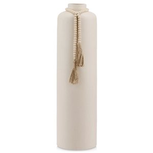 Bouclair 22-in H White Ceramic Floor Vase w/ Beaded Tassels