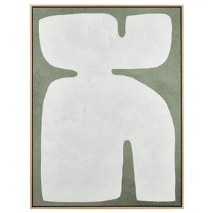 Tableau encadré peint à la main Bouclair 40 h. x 20 po l. forme blanche sur fond vert