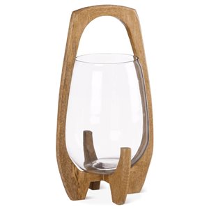 Porte-chandelle Bouclair 15 po h. en verre sur base en bois brun