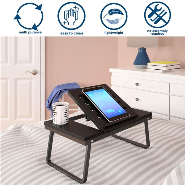 Cosco Folding Multipurpose Desk for Laptop/Tablet or Book w/ Phone Holder and Cup Holder - Black