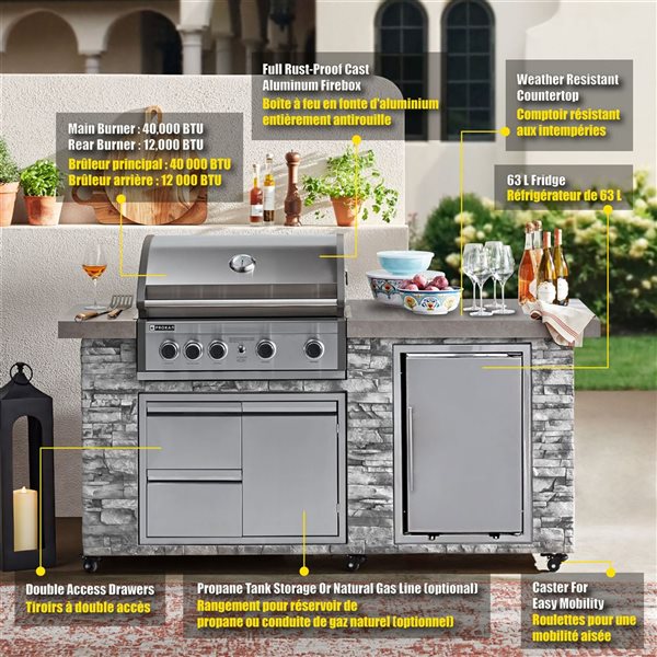 Prokan 78-in Pro Elite 5-Burner European Ledge Barbecue Island