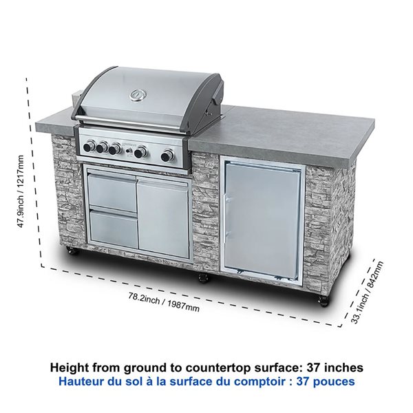 Prokan 78-in Pro Elite 5-Burner European Ledge Barbecue Island