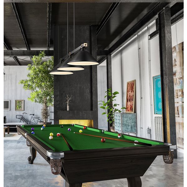Z-Lite Bronte 3-Light Billiard Pendant w/ Conical Shades and Rubbed Brass Accents - Matte Black