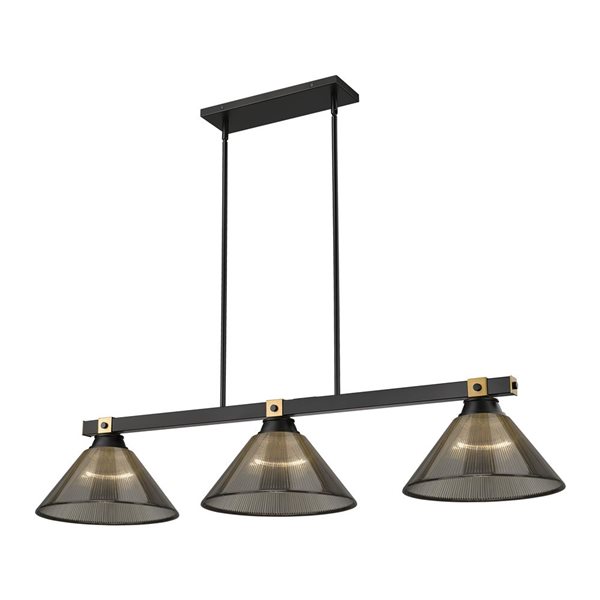 Z-Lite Bronte 3-Light Billiard Pendant w/ Smoked Glass Shades - Matte Black