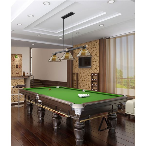 Z-Lite Bronte 3-Light Billiard Pendant w/ Smoked Glass Shades - Matte Black