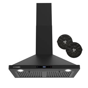 Hotte de cuisinière murale sans conduit 30 po Vista de Cosmo comm. tactiles + lumières DEL, noir mat