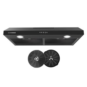 Cosmo 30-in Delta Stainless Steel Ductless Range Hood w/ Reusable Filter + LED Lights 4.5 x 18.5-in Duct - Matte Black