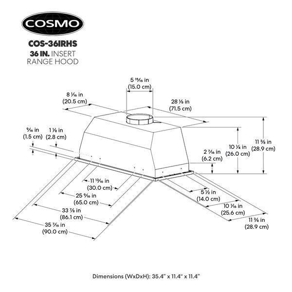 Cosmo 36-in Lumin Stainless Steel Ducted Insert Range Hood w/ Touch Controls and LED Lights