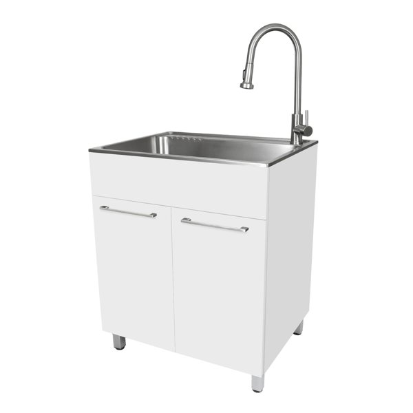 Sink Rona PRESENZA 28 x 22-in Steel Utility Sink with White Freestanding Cabinet ...